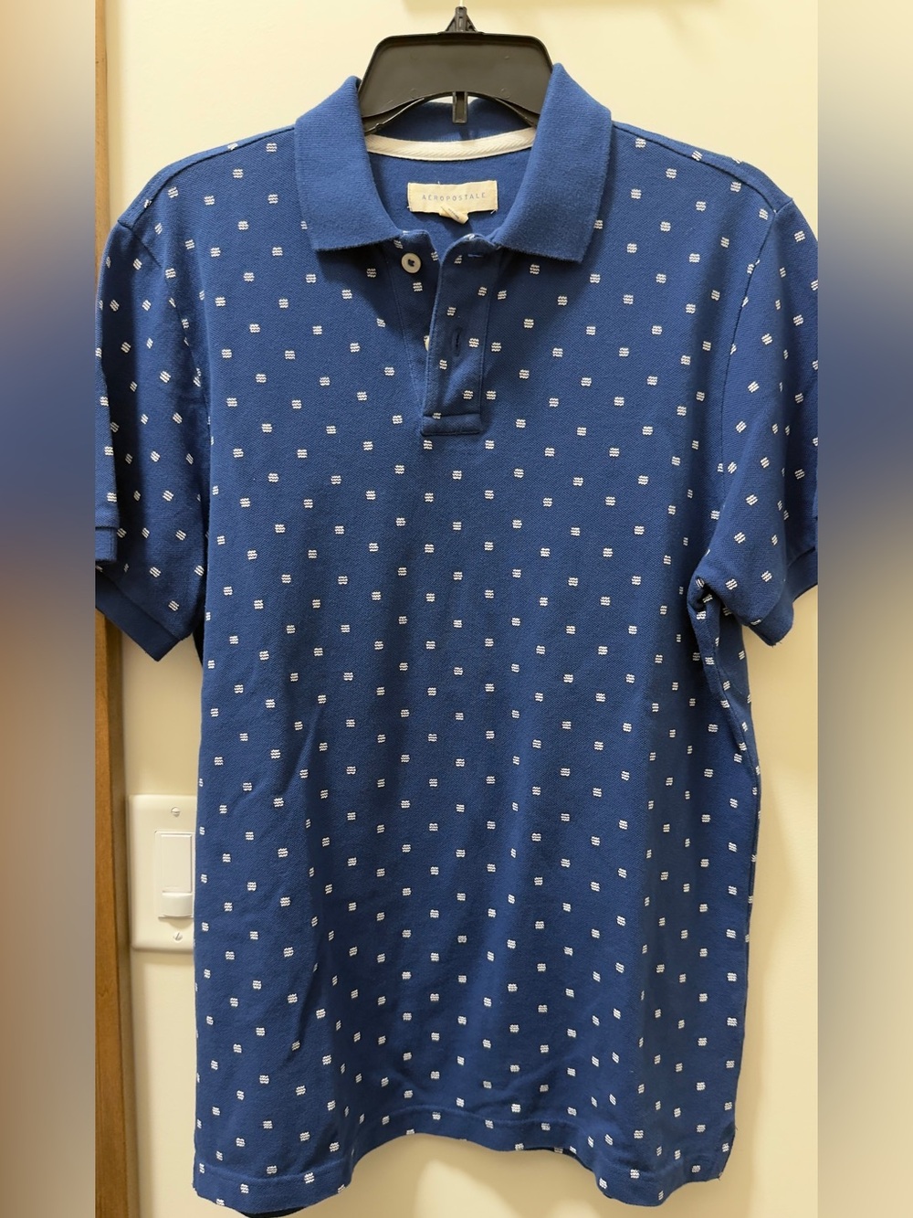Aeropostale Men's Royal Blue Polo with White Micro Dot Pattern